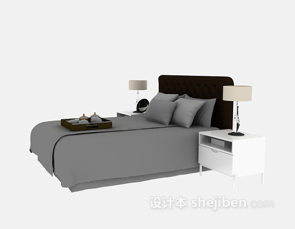 现代双人床3d模型欣赏