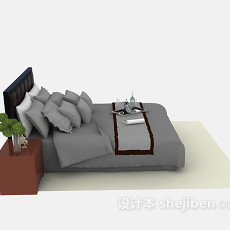 现代木质床3d模型下载