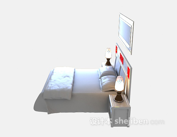 现代白色木床3d模型下载