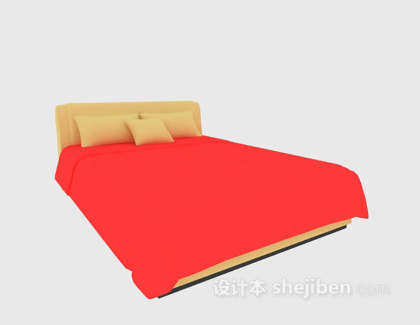 免费红色双人床3d模型下载