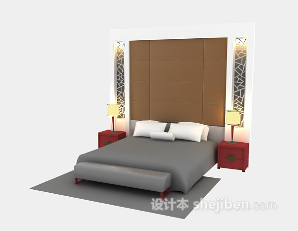 现代风格双人床具3d模型下载