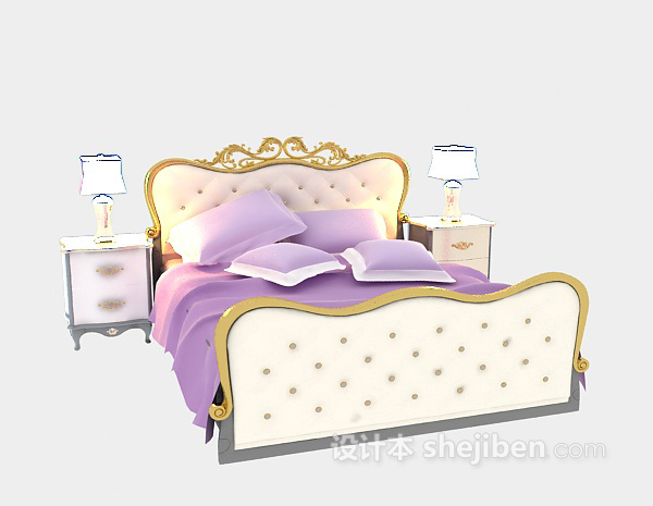 欧式风格欧式粉色床3d模型下载