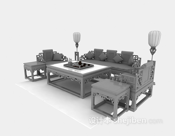 中式组合沙发3d模型下载