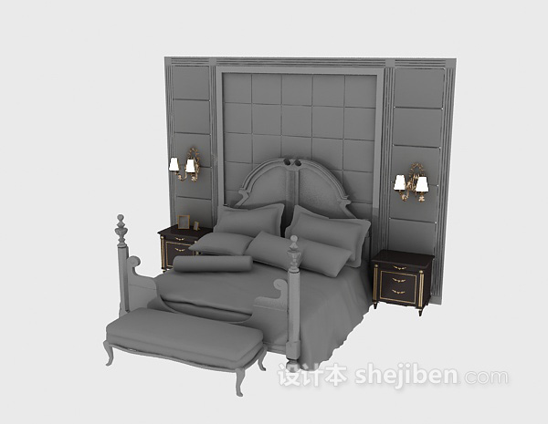 免费欧式双人床免费3d模型下载