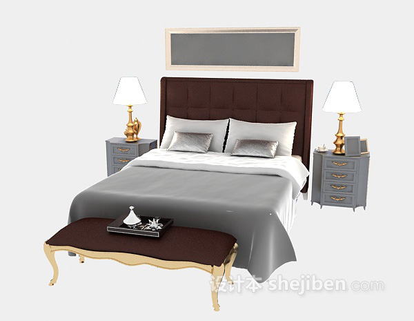 欧式风格欧式木质床3d模型下载