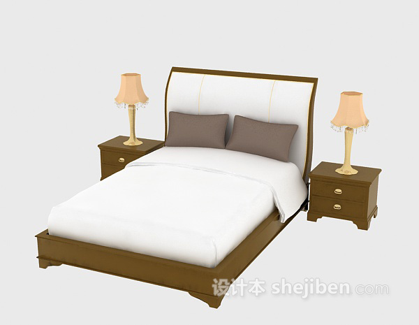 免费现代实木床具3d模型下载