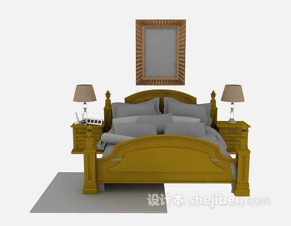 欧式风格欧式双人床免费3d模型下载