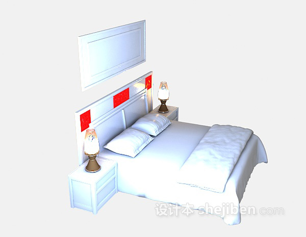 免费现代白色木床3d模型下载