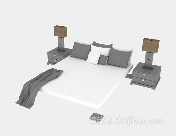 免费现代木质床3d模型下载