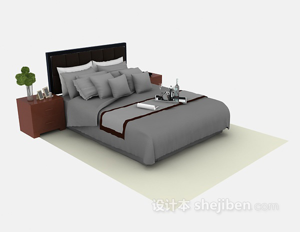 免费现代木质床3d模型下载