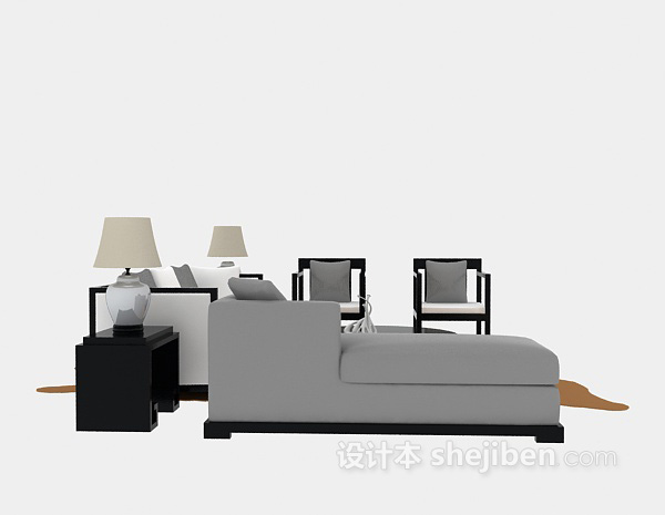 现代风格现代木质沙发3d模型下载
