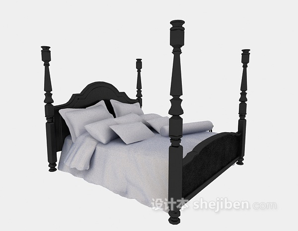 黑色木床3d模型下载