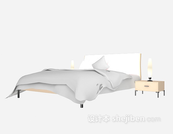 免费现代风格实木床3d模型下载