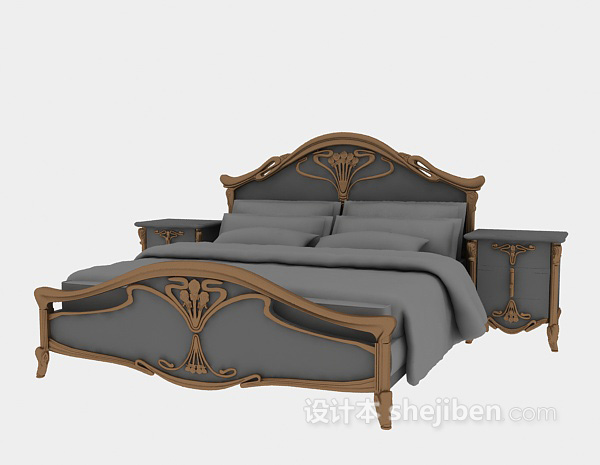 欧式风格欧式实木床3d模型下载
