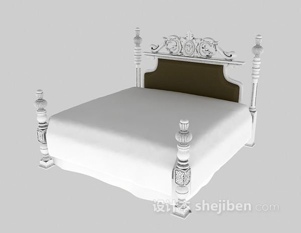 免费欧式实木床3d模型下载