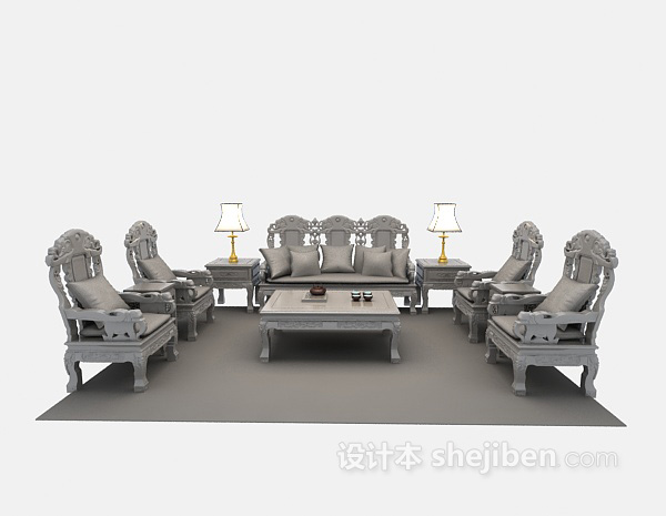 中式风格中式扶手沙发3d模型下载