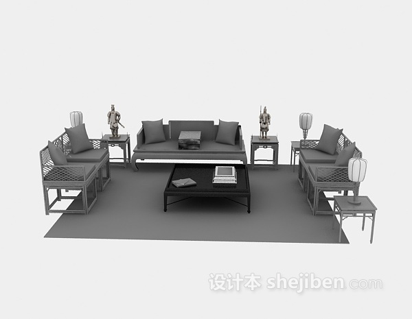 中式风格中式沙发组合3d模型下载