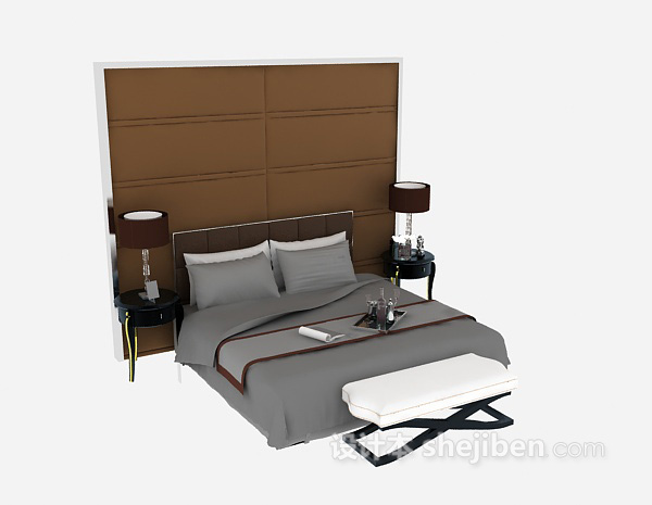 免费酒店风格床具3d模型下载