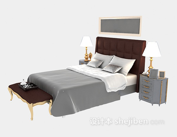 免费欧式木质床3d模型下载