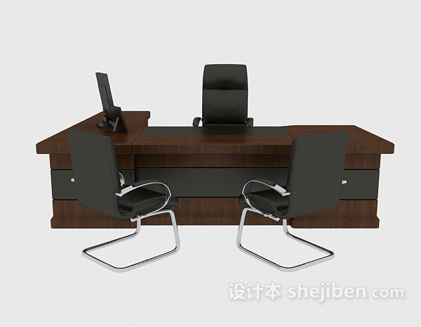 免费长条实木办公桌3d模型下载