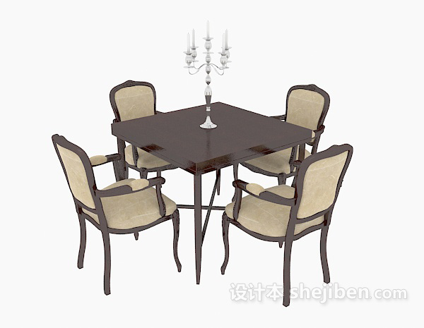欧式风格简欧四人餐桌3d模型下载