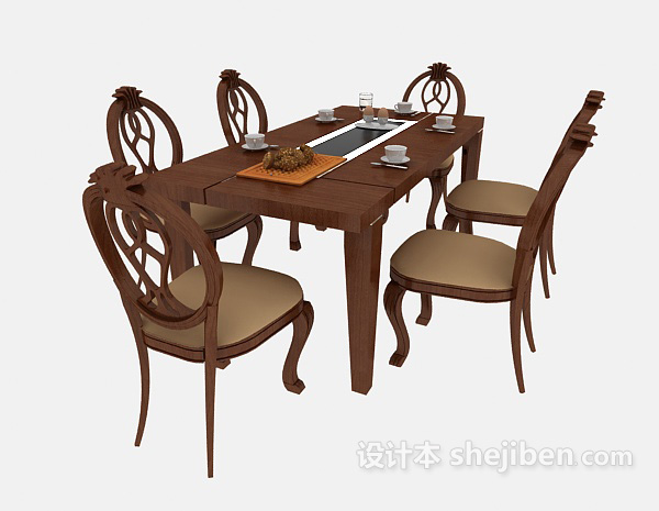 欧式长条餐桌3d模型下载