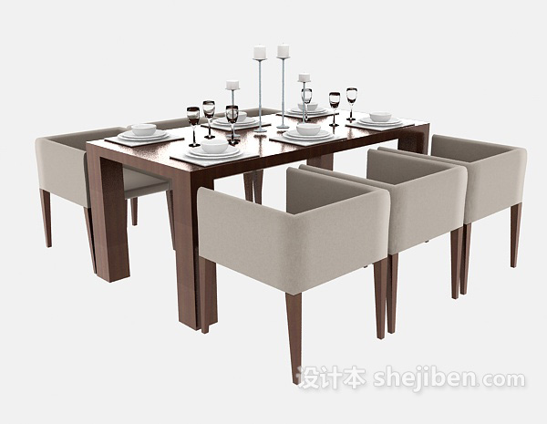 现代简易餐桌3d模型下载