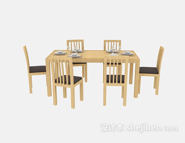 免费田园简约桌椅组合3d模型下载