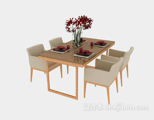 免费简约餐桌餐椅3d模型下载