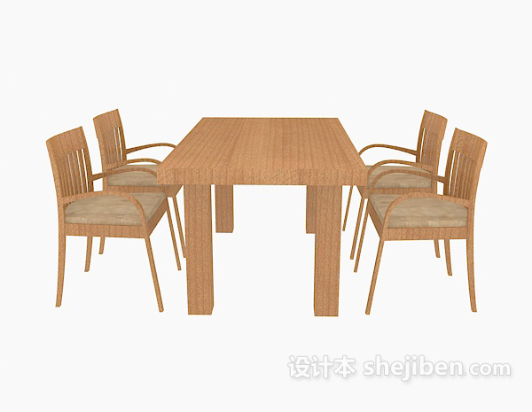 地中海风格实木餐桌、餐椅3d模型下载