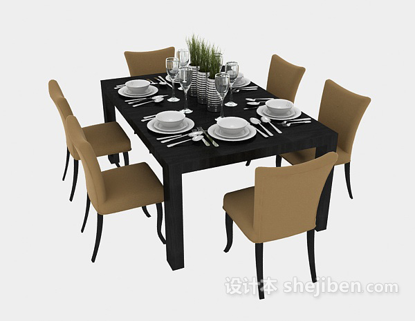 简欧家庭餐桌3d模型下载