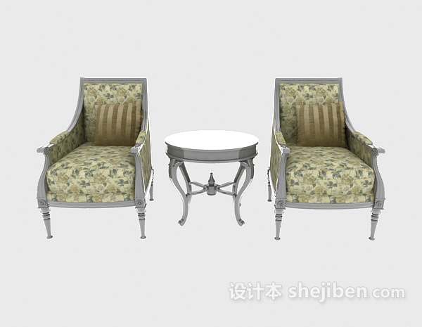 欧式风格欧式清新单人沙发3d模型下载