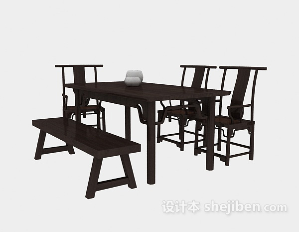 免费传统中式餐桌餐椅3d模型下载