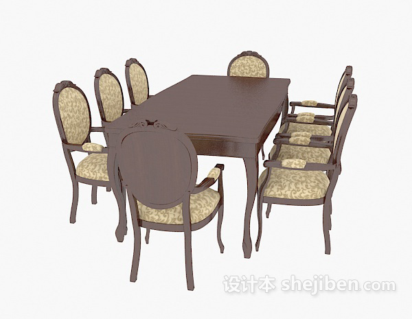 免费欧式风格家庭餐桌3d模型下载