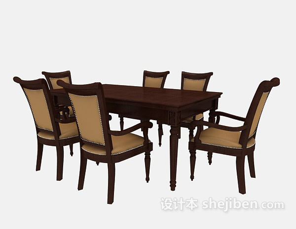 其它精致美式家居餐桌3d模型下载