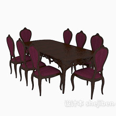 欧式高档餐桌椅组合3d模型下载