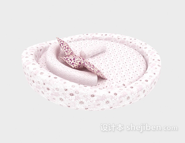 免费粉色清新圆形床3d模型下载