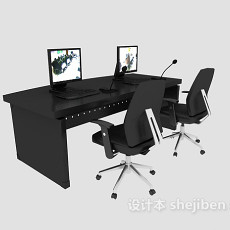 监控室实木桌椅组合3d模型下载