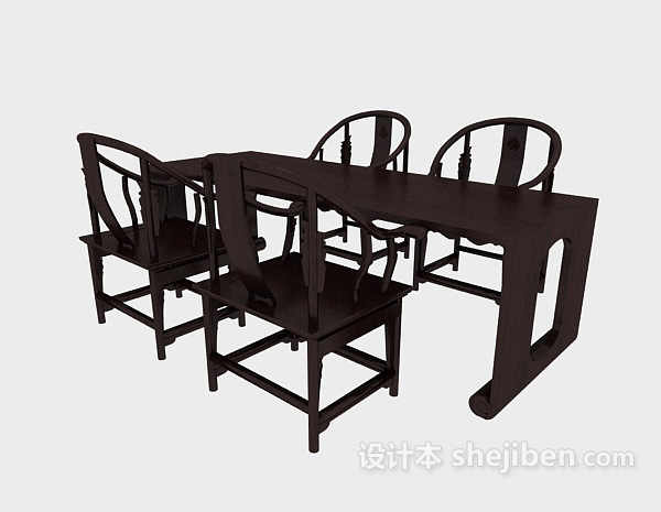 中式传统桌椅组合3d模型下载