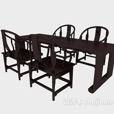 中式传统桌椅组合3d模型下载