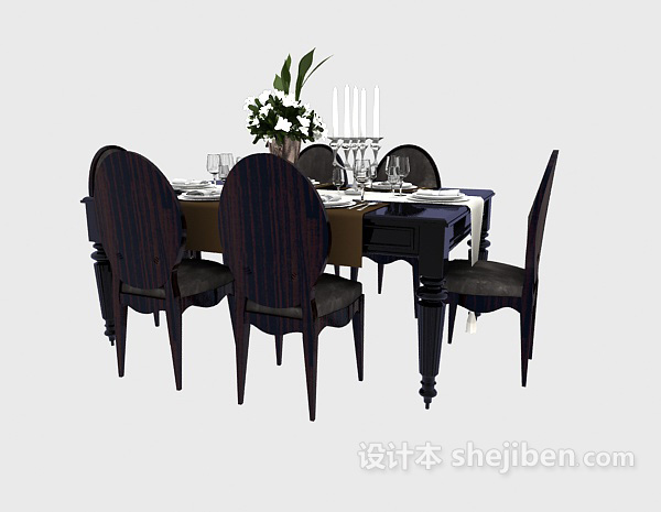 其它美式家庭餐桌3d模型下载