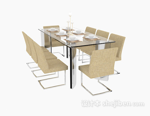 现代风格现代玻璃家居餐桌3d模型下载