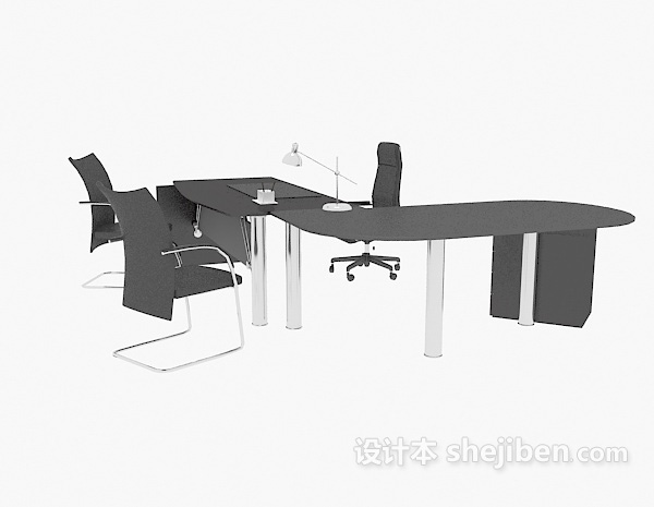 黑色简约办公桌椅3d模型下载