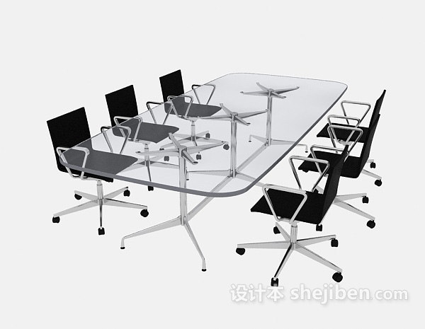 免费现代玻璃会议桌椅3d模型下载