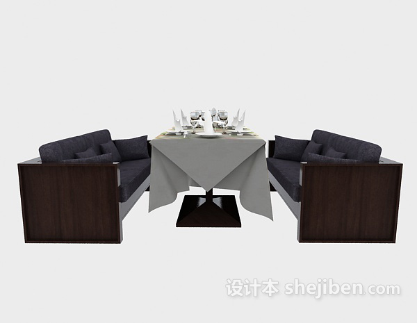 现代风格餐厅木质桌椅3d模型下载