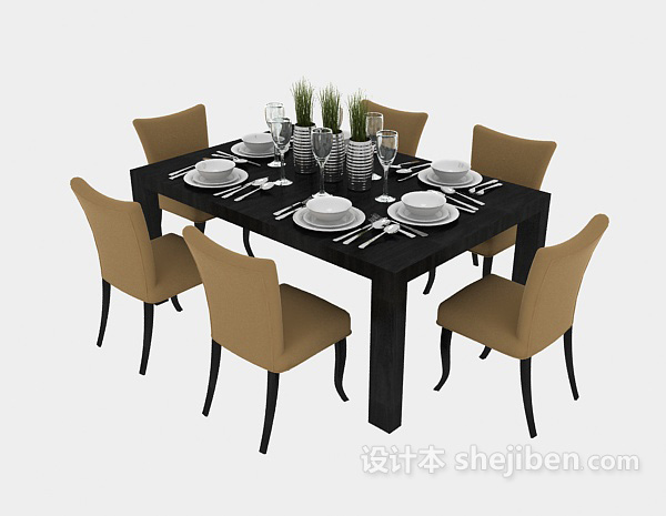 免费简欧家庭餐桌3d模型下载