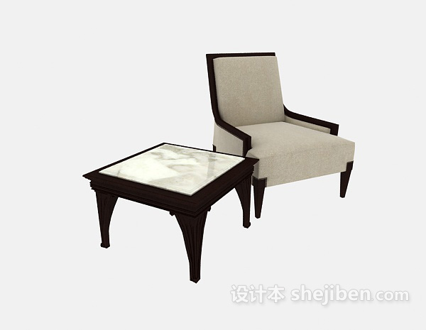 免费单人沙发、边桌组合3d模型下载