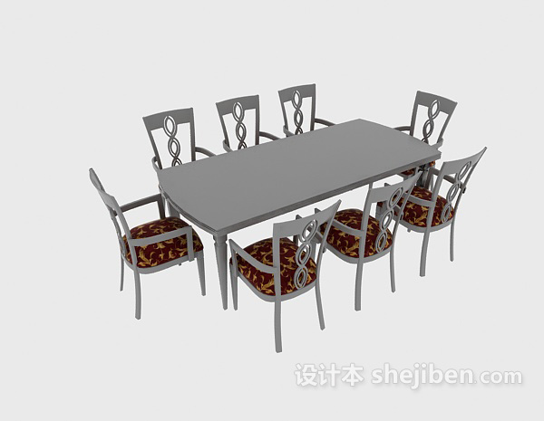 免费八人餐桌椅3d模型下载