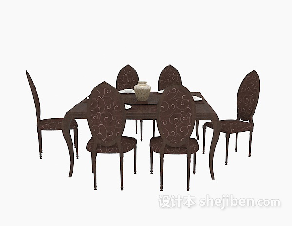 田园风格家居实木餐桌3d模型下载