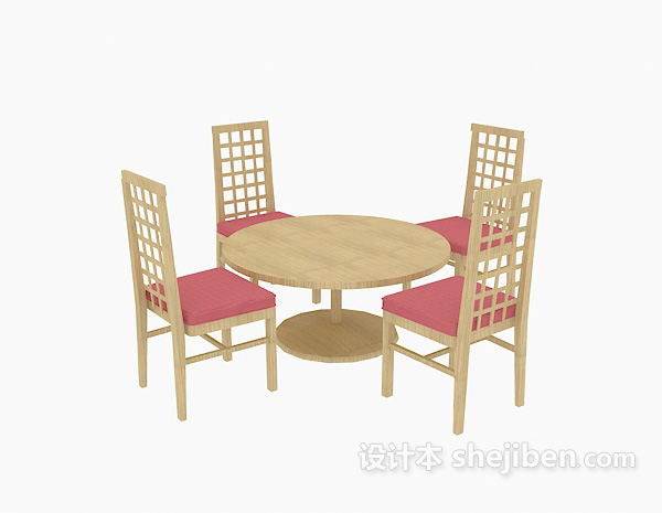 现代风格圆形实木桌椅组合3d模型下载